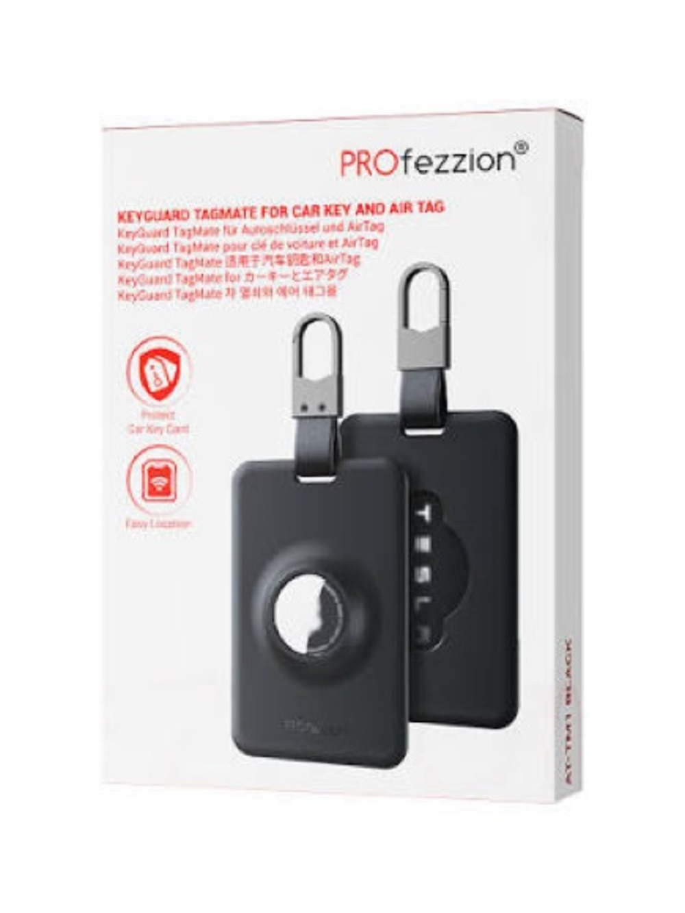 PROfezzion Keyguard TagMate for Car Key and AirTag - Black TESLA 2 Pack